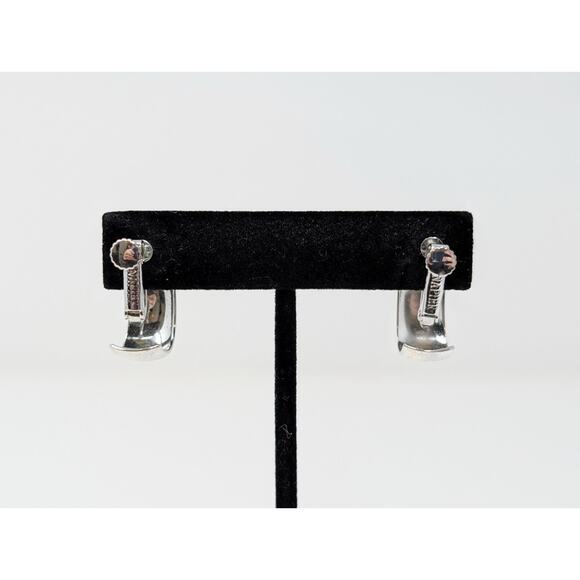 Vintage Napier Earrings Silver-Tone Hoop Smooth Screw Back - Picture 5 of 7